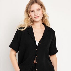 Old Navy Crinkle Gauze Button-Down Top Black XL